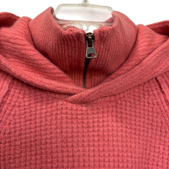 Pilcro Anthropologie Womens Salmon Pink Hooded Quarter Zip Waffle Knit Sweater - Picture 3 of 11